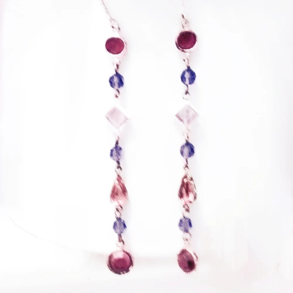 Vintage Sterling Amethyst & Pink Quartz Long Earrings - Picture 2 of 8